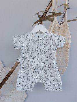 Комбінезон "Кімоно" з мусліну білий зайчик Minikin 223014_68_321 фото