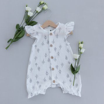 Полукомбинезон из муслина для девочки белый с веточками  Minikin 253814_80_303 фото