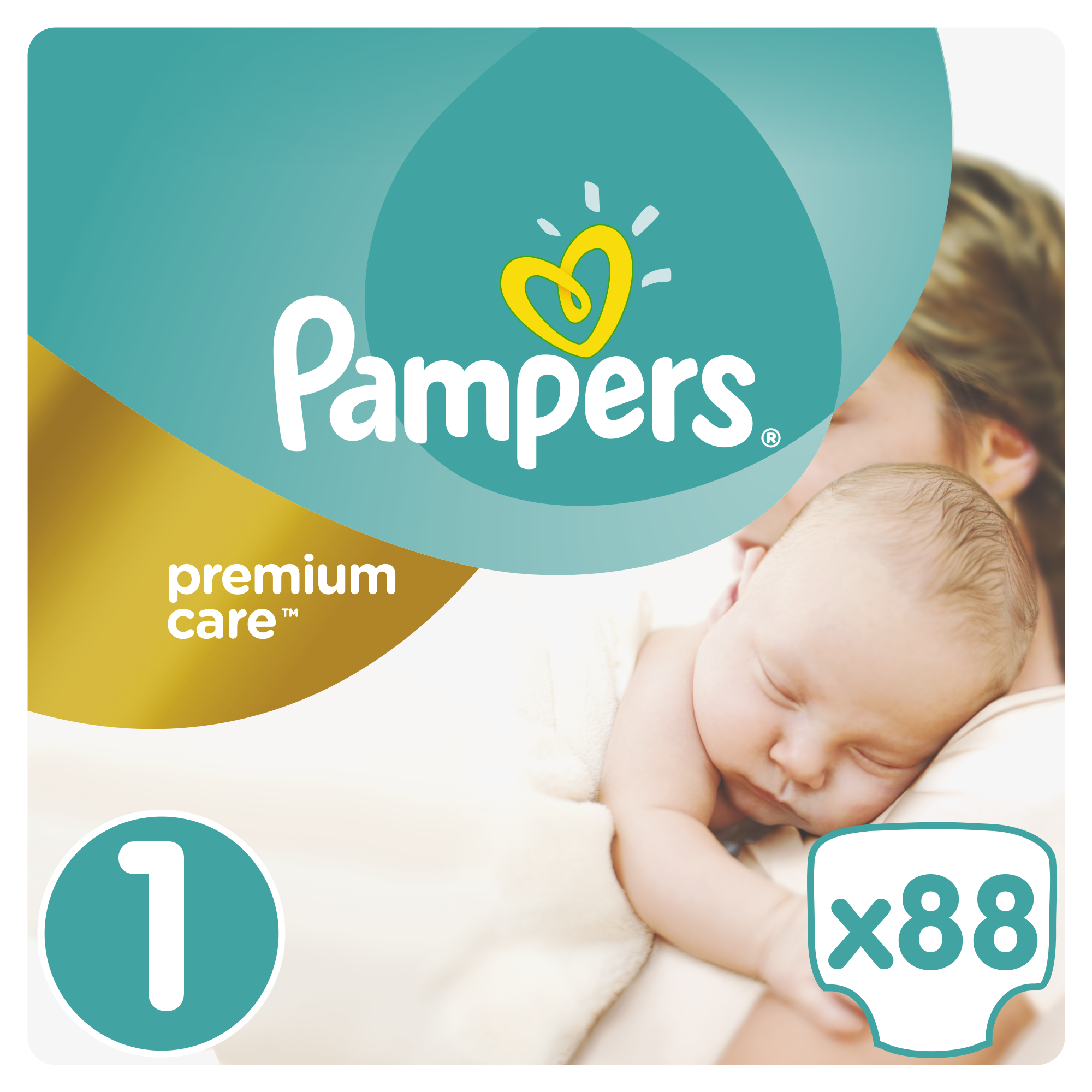 Подгузники Pampers Premium Care New Born Размер 1 (Для новорожденных) 2-5 кг, 88 подгузников