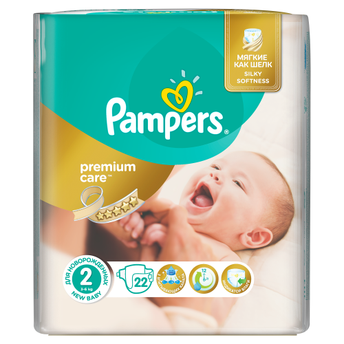 Подгузники Pampers Premium Care  New Born Размер 2 (Для новорожденных) 3-6 кг, 22 подгузника