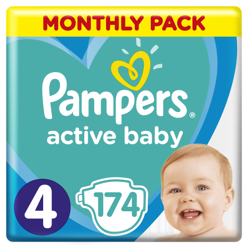 Подгузники детские Pampers Active Baby Размер 4 9-14 кг, 174 подгузников