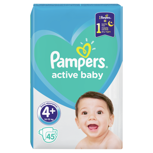 Подгузники детские Pampers Active Baby Размер 4+ 10-15 кг, 45 подгузников